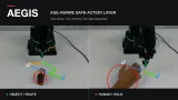 AEGIS age-aware safe-action layer deployed on a Niryo NED3 Pro with a fixed Intel RealSense camera